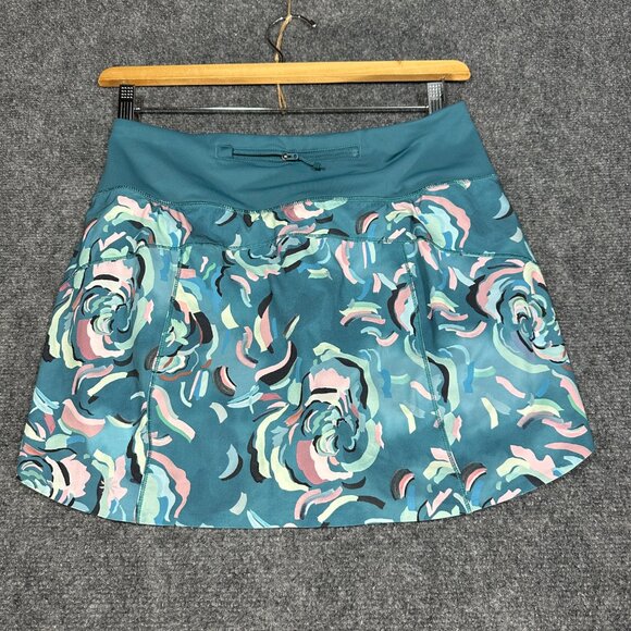 Athleta Run With It Skort Womens Small Teal Floral Back Waist Zip Pocket Lined - Picture 6 of 7